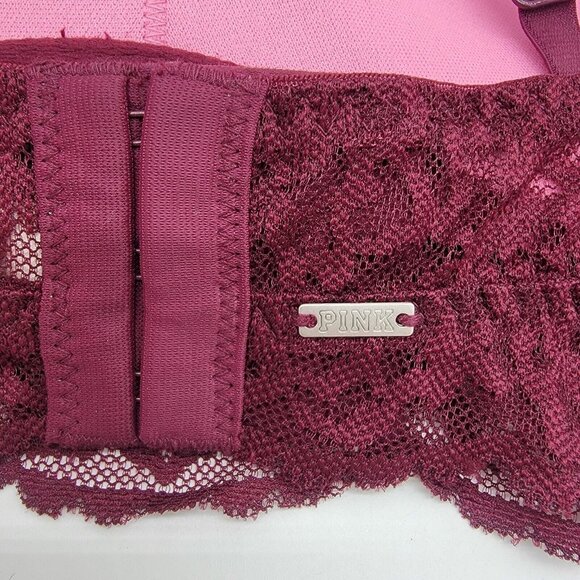 Victoria‎ Secret PINK Bra Maroon Lace Push-up Underwire Padded Cross Back S NWOT - Picture 4 of 9